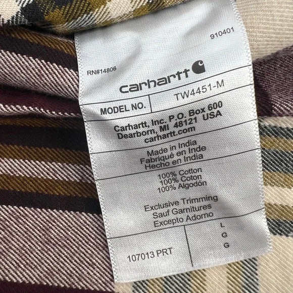 Carhartt TW4451-M Mens Large Loose Fit Heavyweight Flannel Long Sleeve Shirt New - Picture 8 of 9